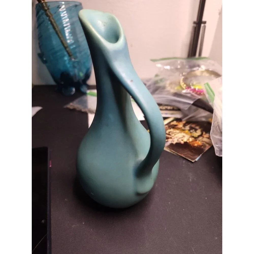 VTG Van Briggle Art Pottery Turquoise Blue Pitcher Ewer Vase 7” Tall Signed
